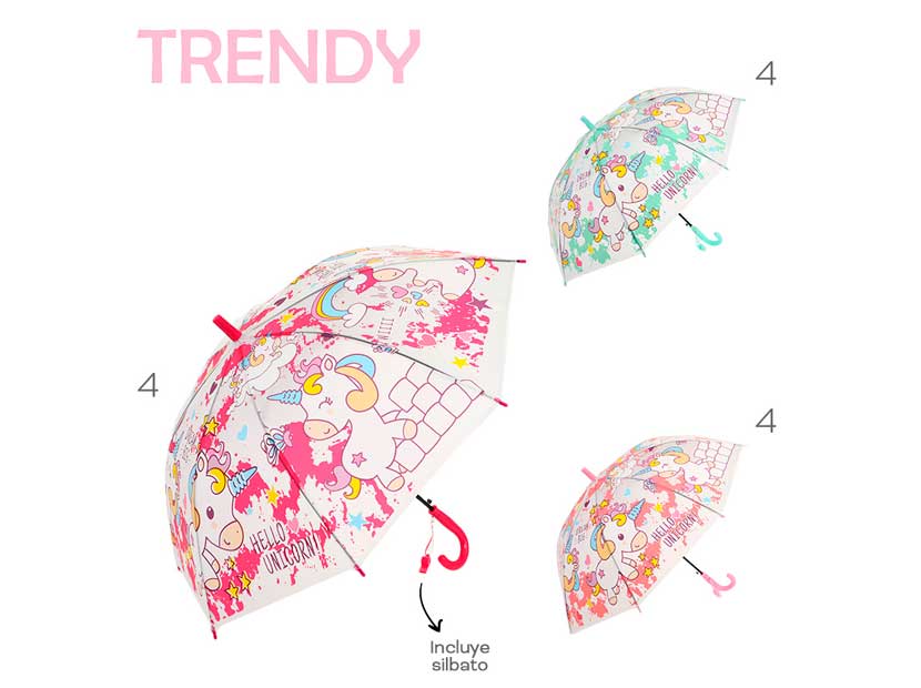 53568-PARAGUAS TRANSPARENTE UNICORNIO TRENDY
