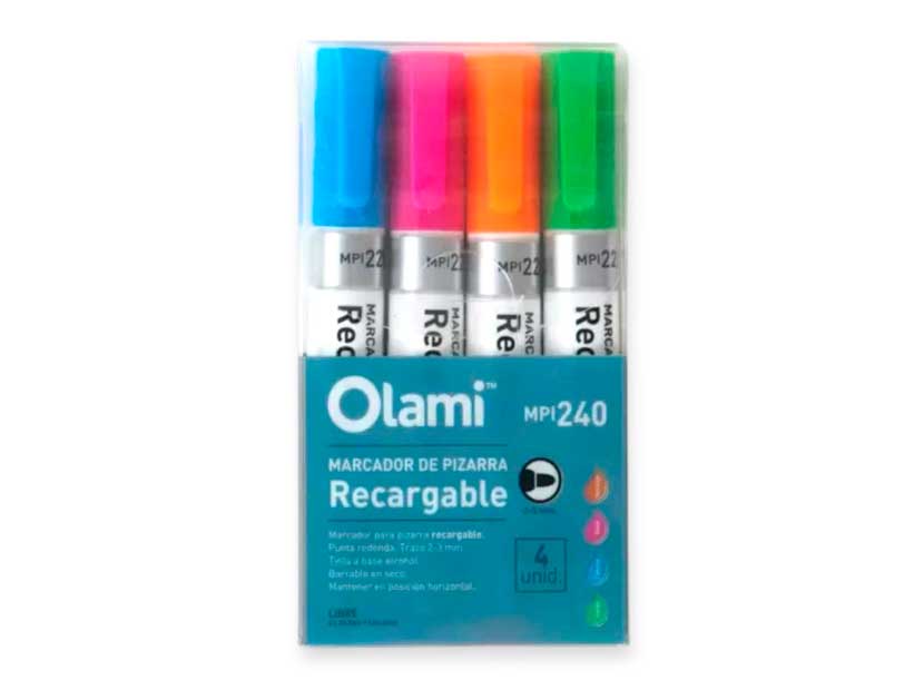 MPI240-MARCADOR PIZARRA X4 E/ESTUCHE OLAMI RECARG.
