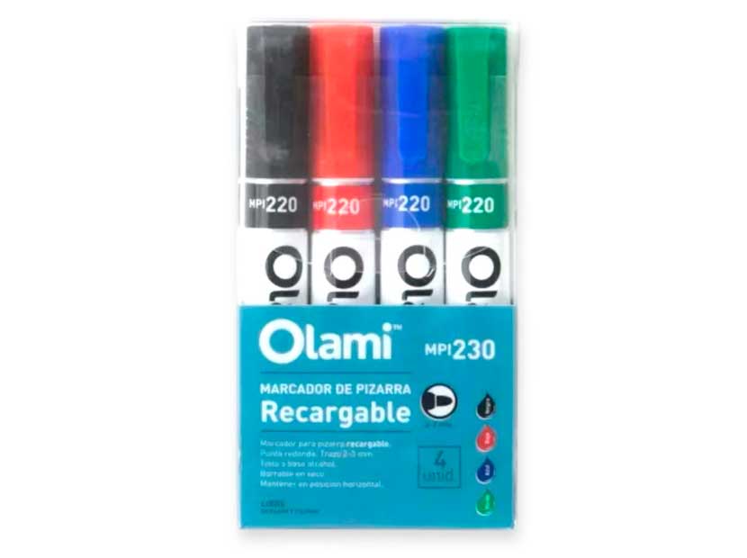 MPI230-MARCADOR PIZARRA X4 E/ESTUCHE OLAMI RECARG.